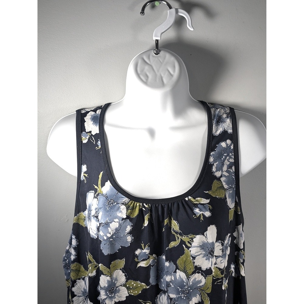 Lavish M Navy Blue Floral Twist Hem Sleeveless Tank Top Summer Office Boho Chic - Picture 6 of 9
